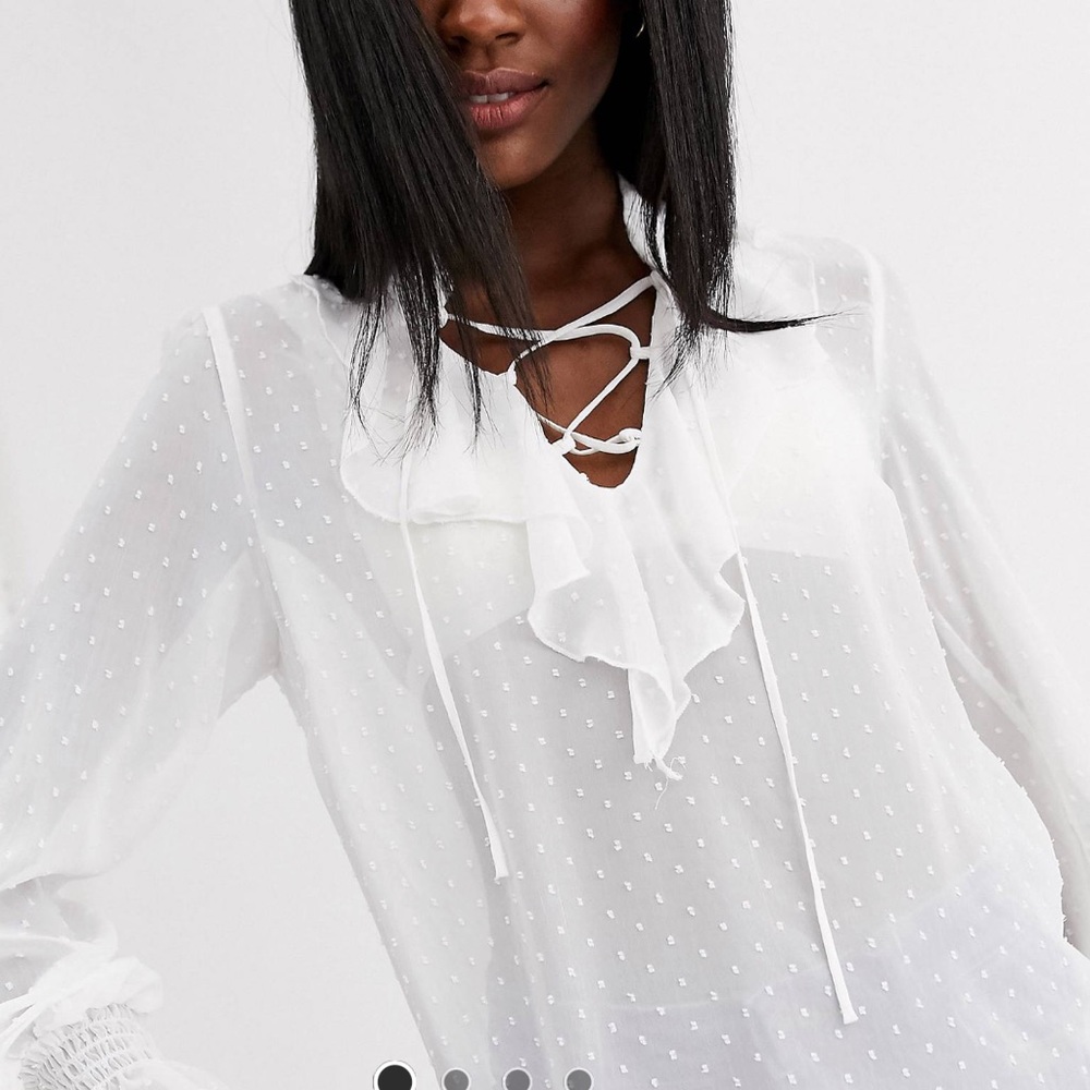 New Look Swiss Dot Lace Up Sheer Long Sleeve Top 12